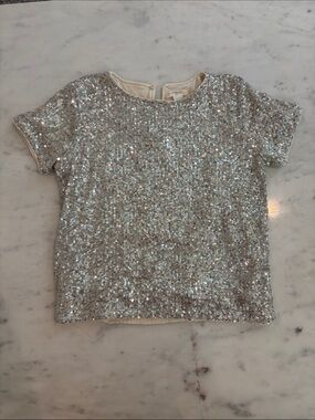 Crewcuts Girls Silver Sequin Short Sleeve Top